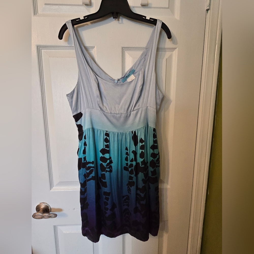 Marciano Blue Ombre Mini Dress with Black Print Size L
